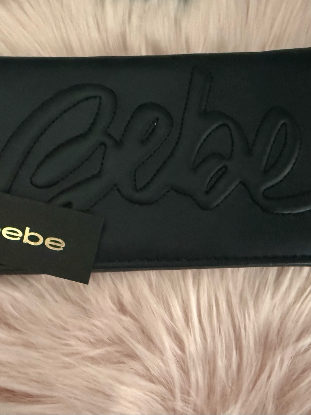 bebe Black Quilted Logo Fold-Over Clutch
